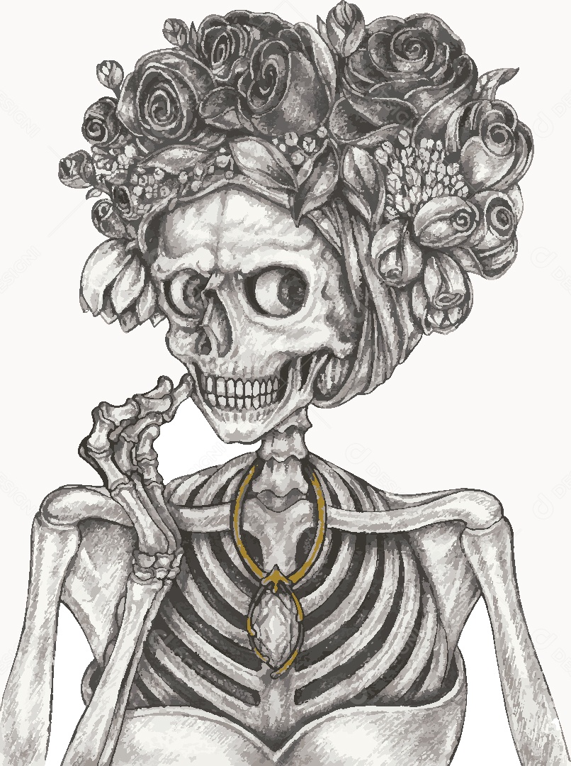 Desenho de Caveira Feminina Feito a Mão Vetor EPS