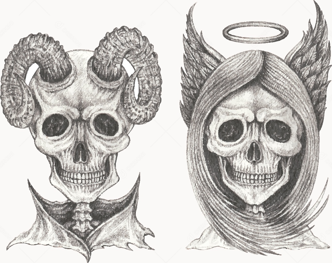 Desenho de Casal de Caveira Feito a Mão Vetor EPS