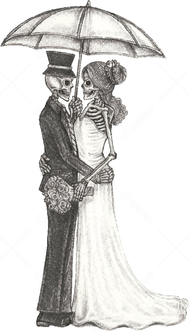 Desenho de Casal de Caveira Feito a Mão Vetor EPS