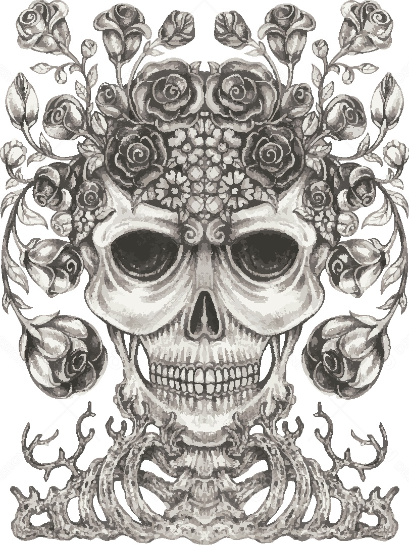 Desenho de Caveira Feito a Mão Vetor EPS