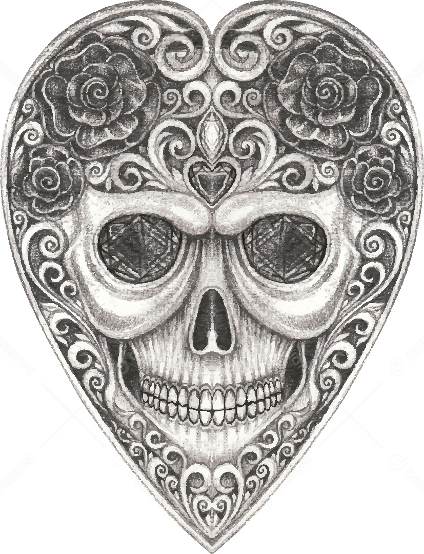 Desenho de Caveira Feito a Mão Vetor EPS