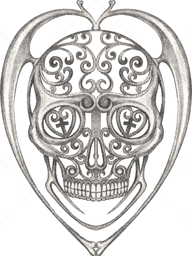 Desenho de Caveira Feito a Mão Vetor EPS