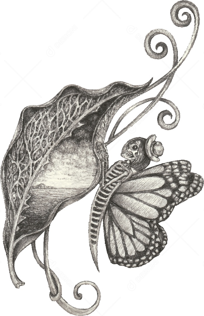 Desenho de Caveira Borboleta Feito a Mão Vetor EPS