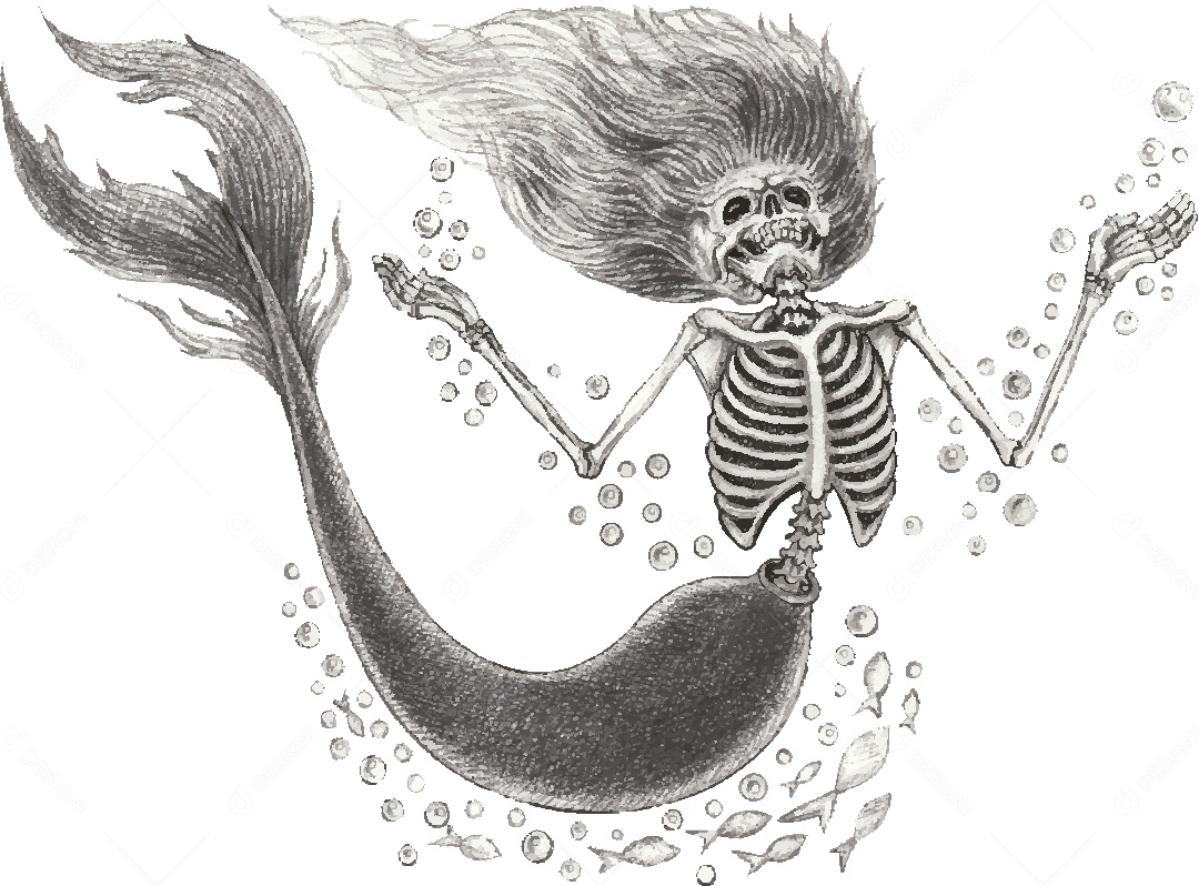Desenho de Caveira Sereia Feito a Mão Vetor EPS