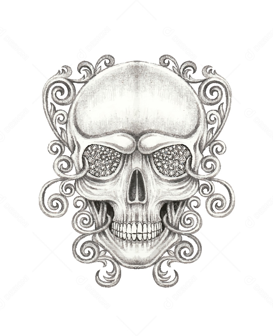 Desenho de Caveira Feito a Mão Vetor EPS