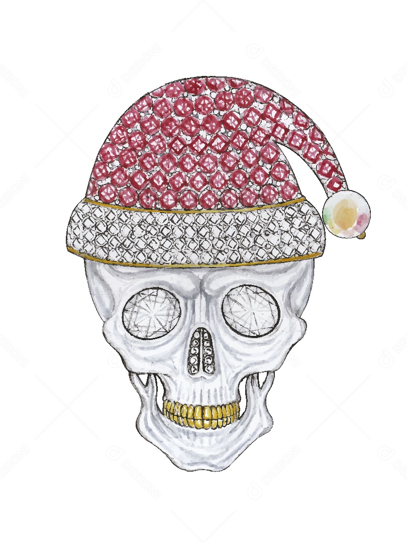 Desenho de Caveira com Chapéu Feito a Mão Vetor EPS