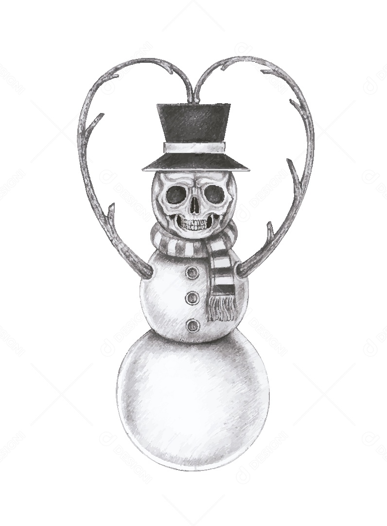 Desenho de Boneco de Neve Caveira Feito a Mão Vetor EPS