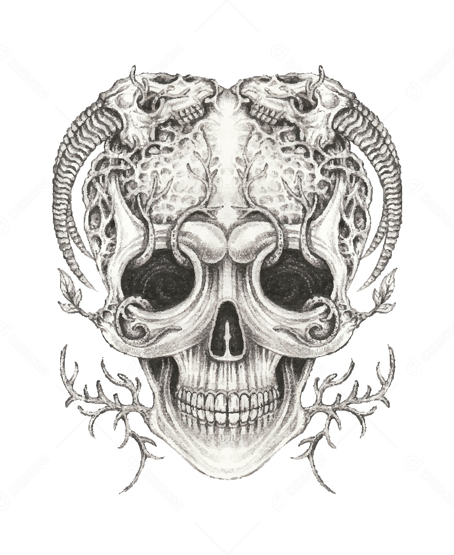 Desenho de Caveira Feito a Mão Vetor EPS