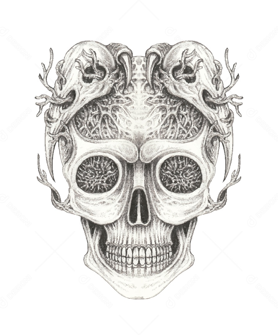 Desenho de Caveira Feito a Mão Vetor EPS