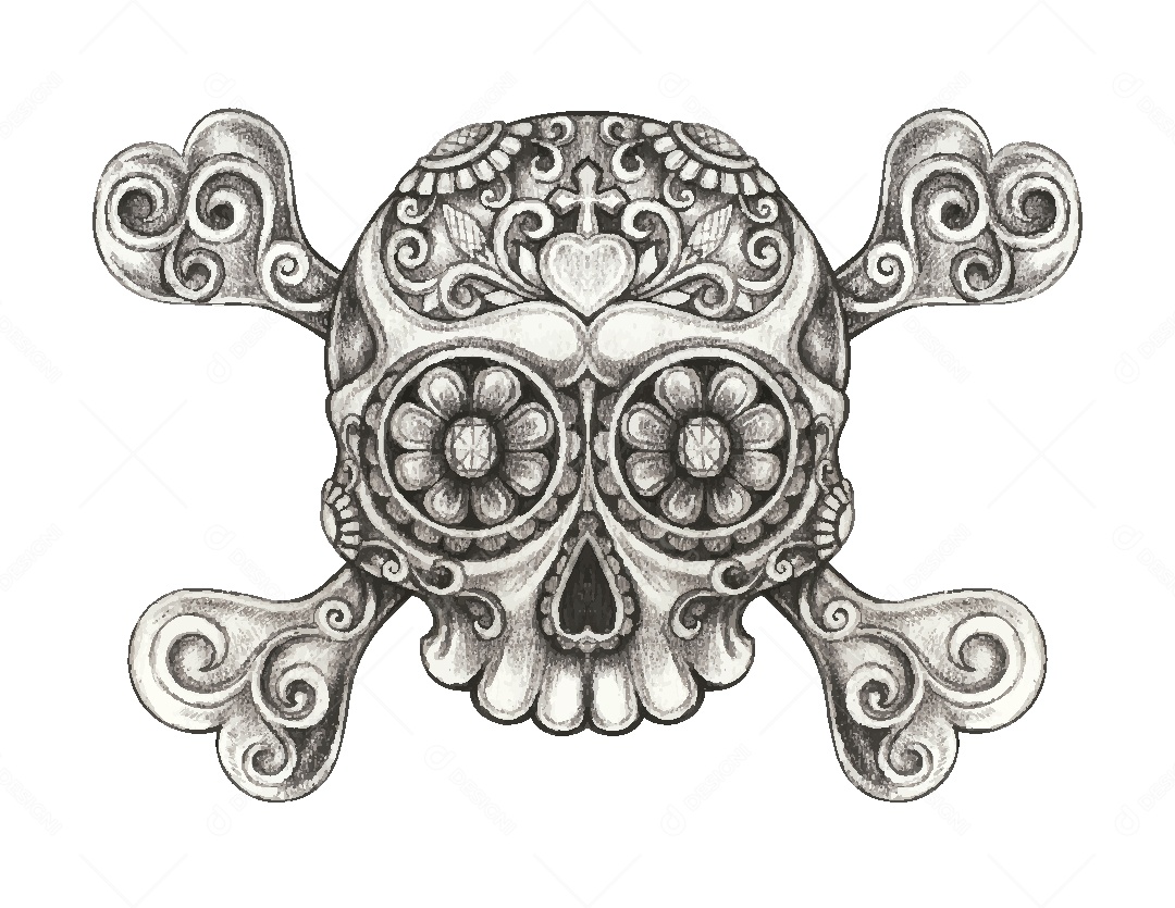Desenho de Caveira Feito a Mão Vetor EPS
