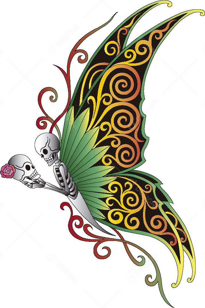 Desenho de Caveira Borboleta Feito a Mão Vetor EPS