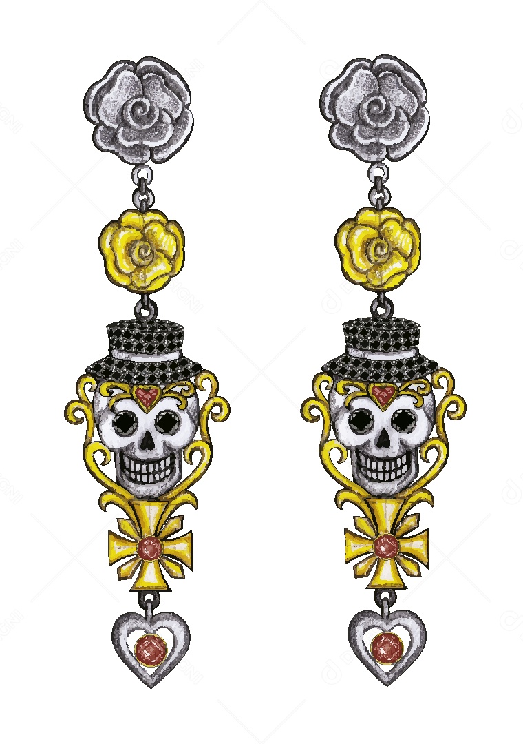 Desenho de Brincos de Caveira Feito a Mão Vetor EPS
