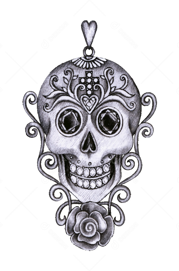 Desenho de Caveira Feito a Mão Vetor EPS