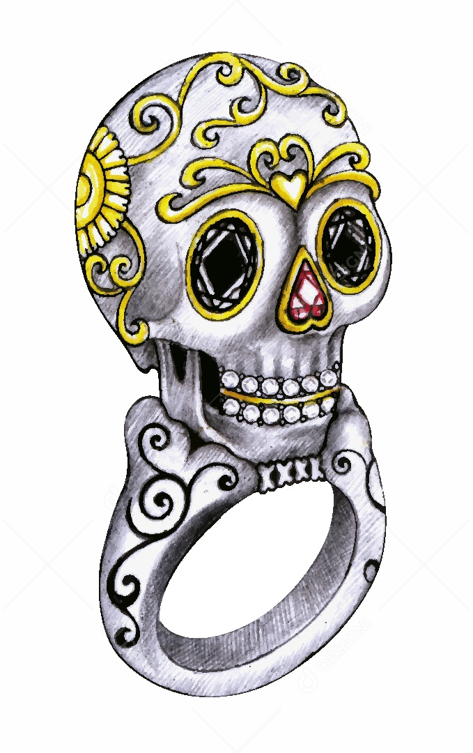 Desenho de Anel de Caveira Feito a Mão Vetor EPS