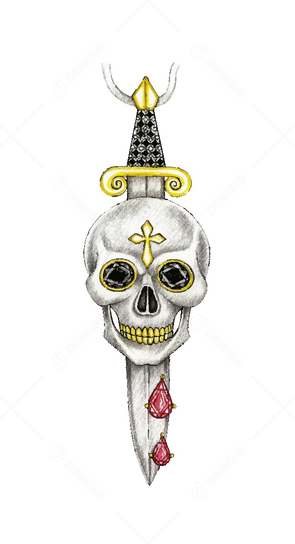 Desenho de Pingente de Caveira Feito a Mão Vetor EPS