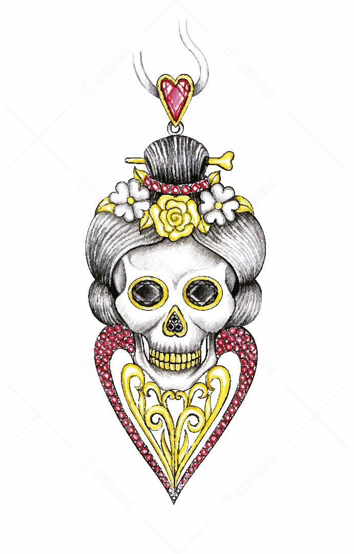 Desenho de Caveira Feminina Feito a Mão Vetor EPS