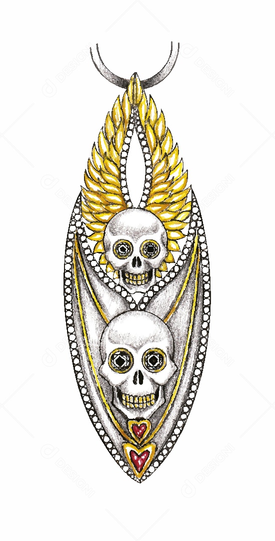 Desenho de Colar de Caveira Feito a Mão Vetor EPS