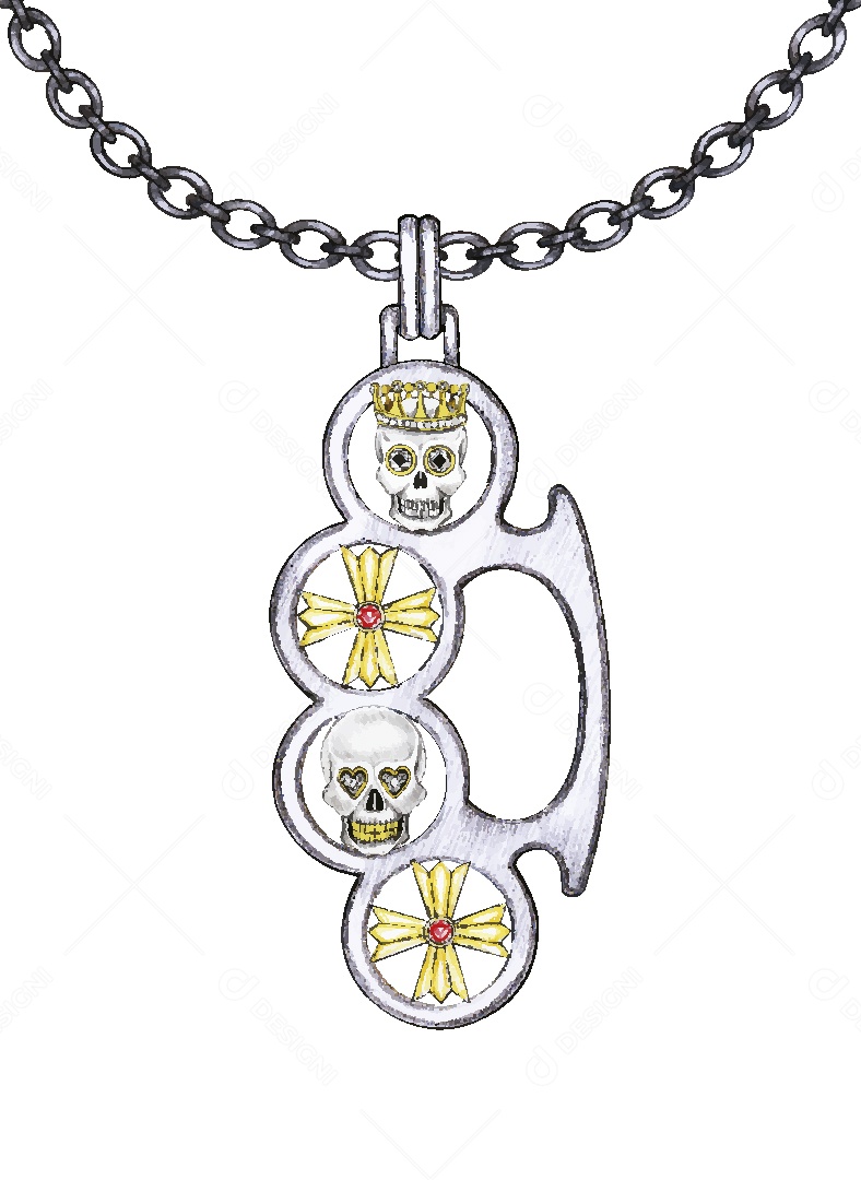 Desenho de Colar de Caveira Feito a Mão Vetor EPS