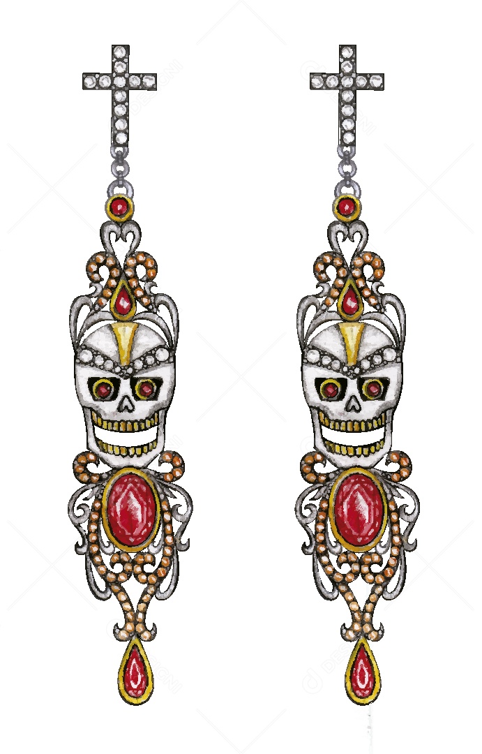 Desenho de Brincos de Caveira Feito a Mão Vetor EPS