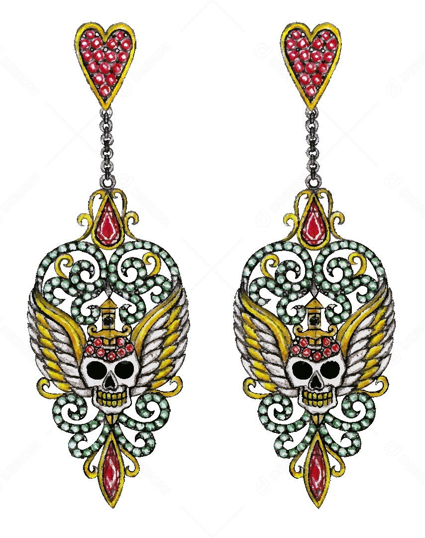 Desenho de Brincos de Caveira Feito a Mão Vetor EPS