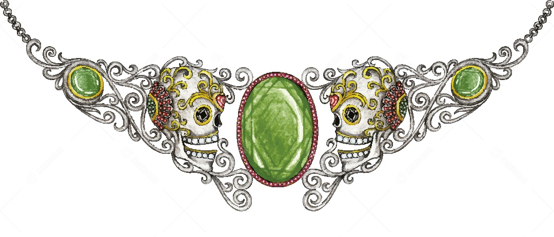 Desenho de Colar de Caveira Feito a Mão Vetor EPS