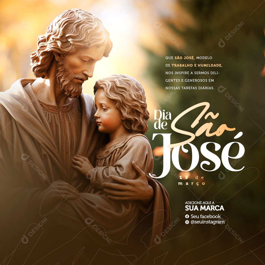 Dia de São José 19 de Março Modelo de Trabalho e Humildade nos Inspire Social Media PSD Editável