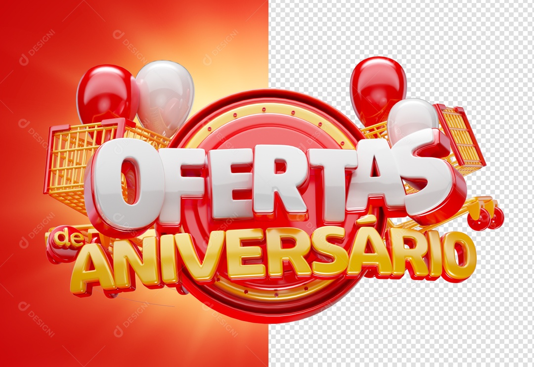 Ofertas de Aniversario Selo 3D Branco Dourado para Composição PSD