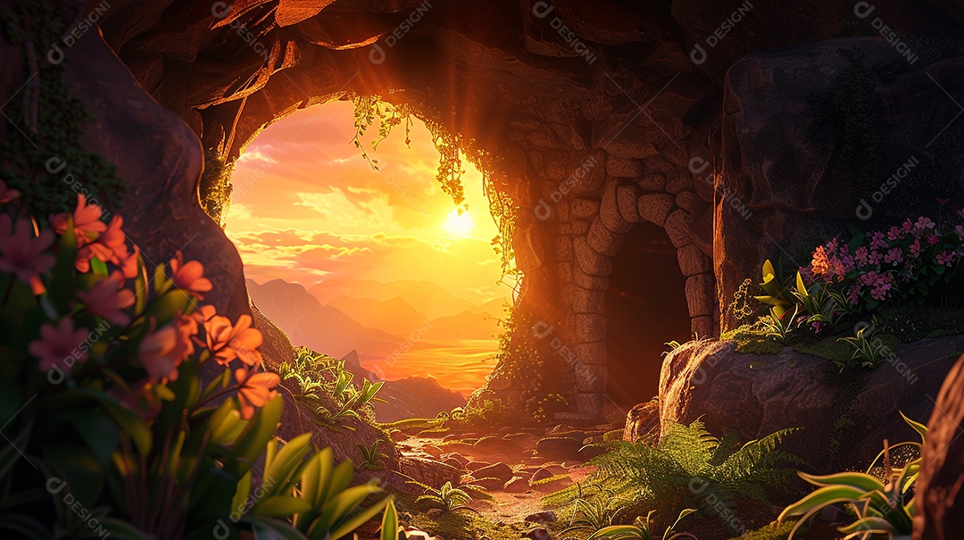 Caverna linda com florais