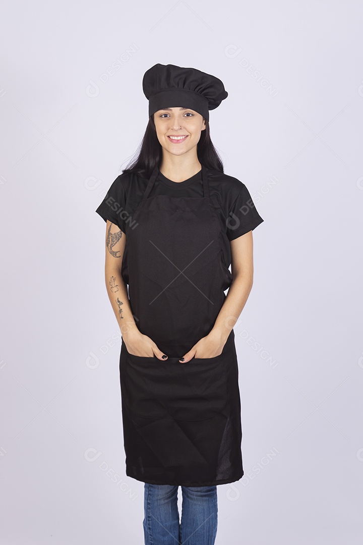 Linda mulher jovem chefe de cozinha