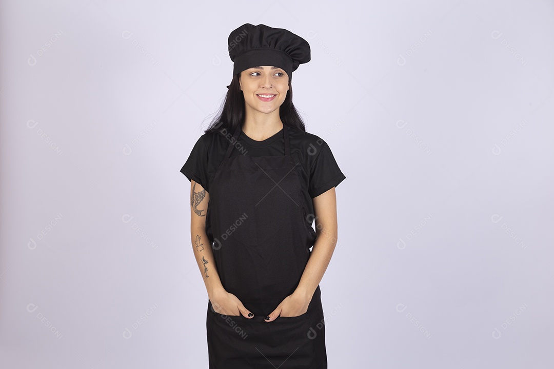 Linda mulher jovem chefe de cozinha