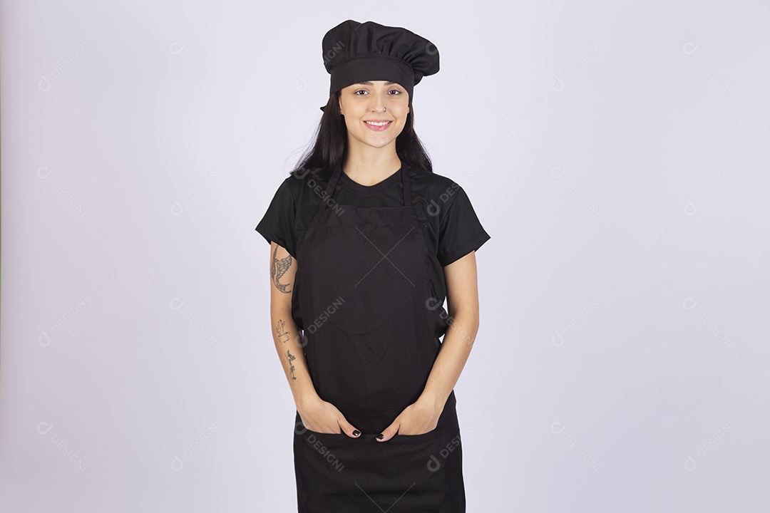 Linda mulher jovem chefe de cozinha