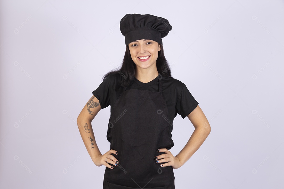 Linda mulher jovem chefe de cozinha