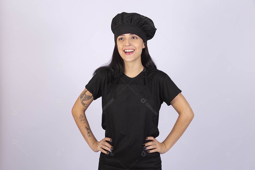 Linda mulher jovem chefe de cozinha