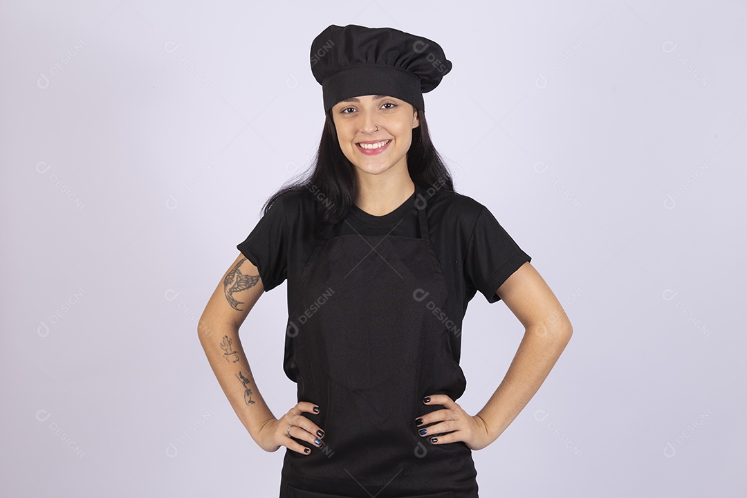 Linda mulher jovem chefe de cozinha