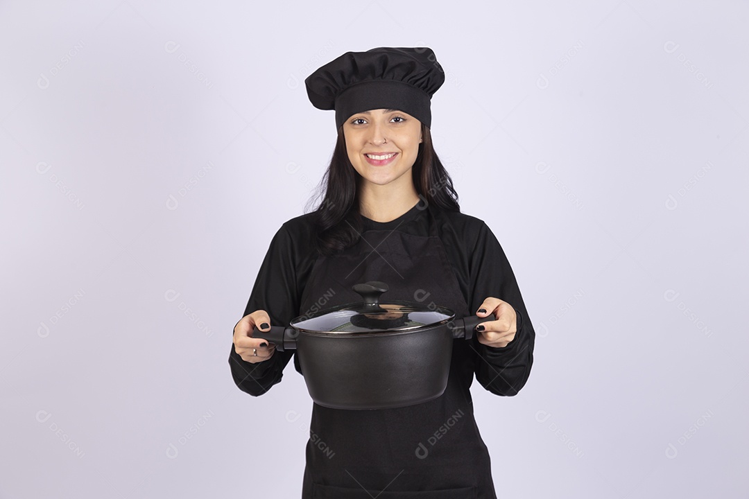 Linda mulher jovem chefe de cozinha