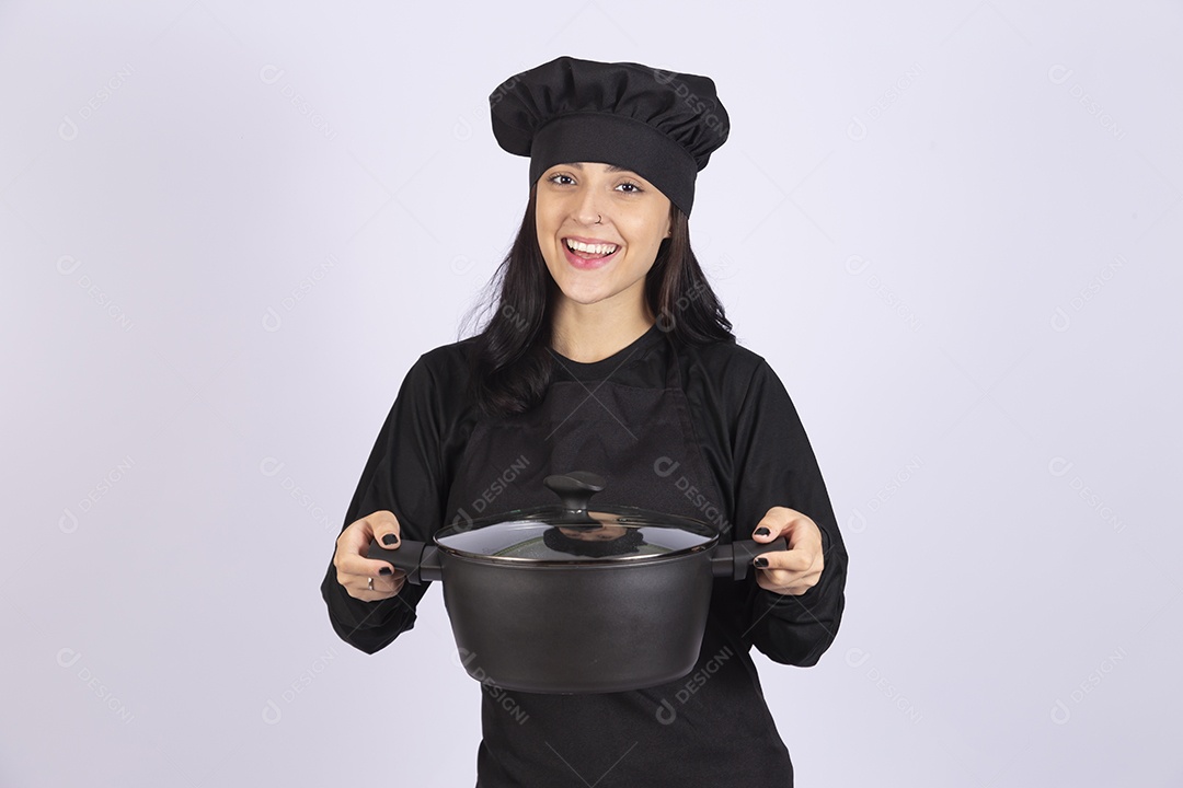 Linda mulher jovem chefe de cozinha