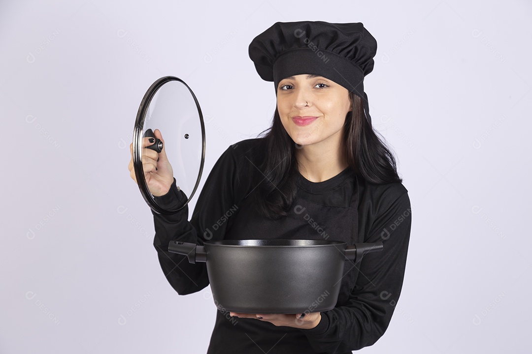 Linda mulher jovem chefe de cozinha