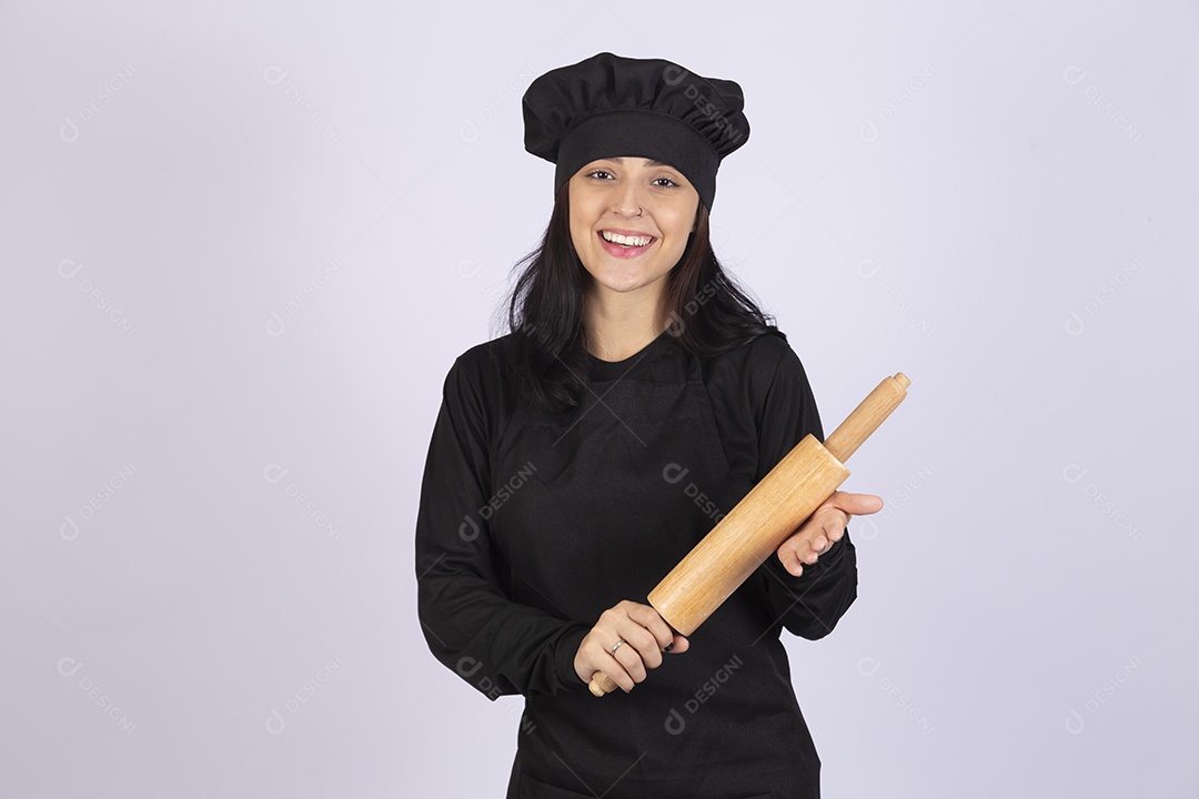 Linda mulher jovem chefe de cozinha