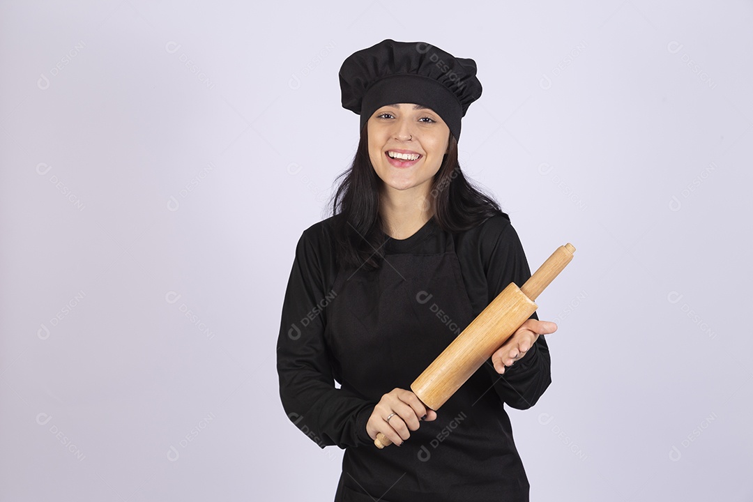 Linda mulher jovem chefe de cozinha