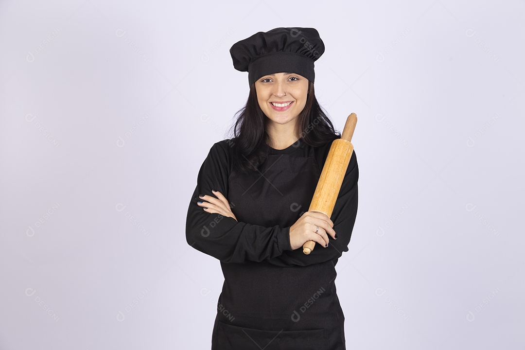 Linda mulher jovem chefe de cozinha