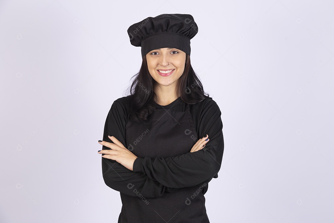 Linda mulher jovem chefe de cozinha