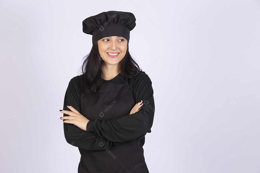 Linda mulher jovem chefe de cozinha