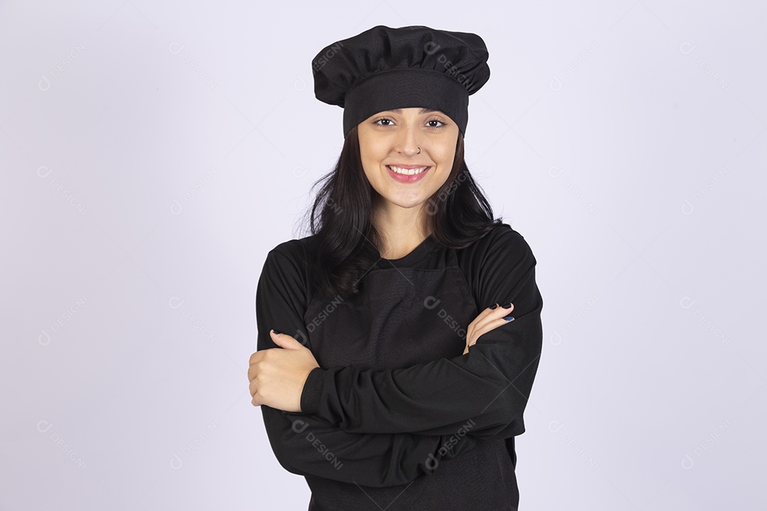 Linda mulher jovem chefe de cozinha