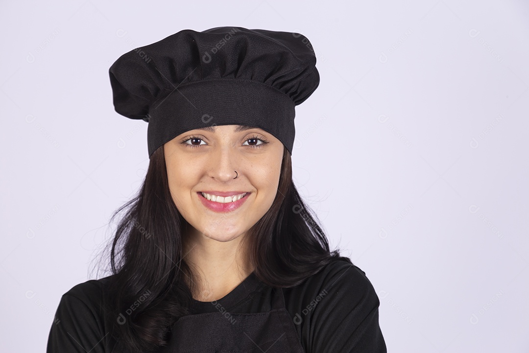 Linda mulher jovem chefe de cozinha