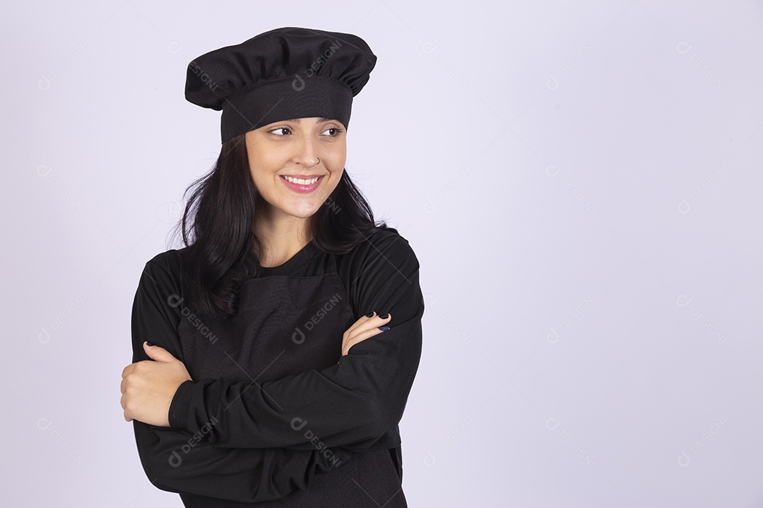 Linda mulher jovem chefe de cozinha