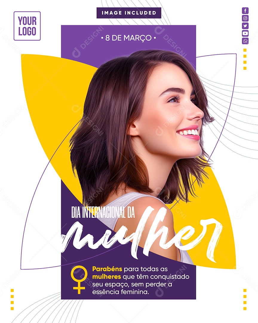 Dia Internacional das Mulheres 8 de Março Parabéns Social Media PSD Editável