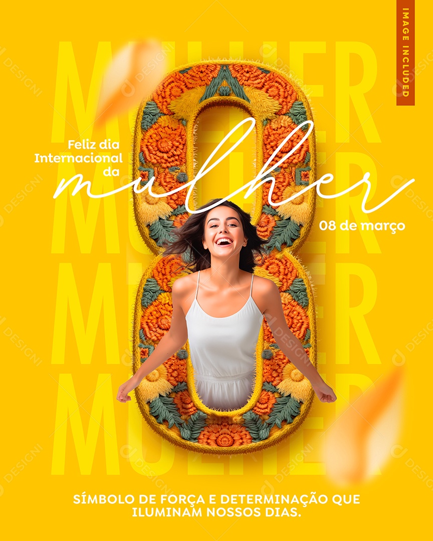 Feliz Dia Internacional das Mulheres 8 de Março Símbolo de Força Social Media PSD Editável