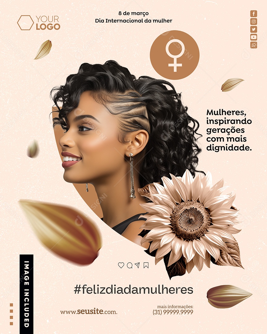 Feliz Dia Internacional das Mulheres 8 de Março Social Media PSD Editável