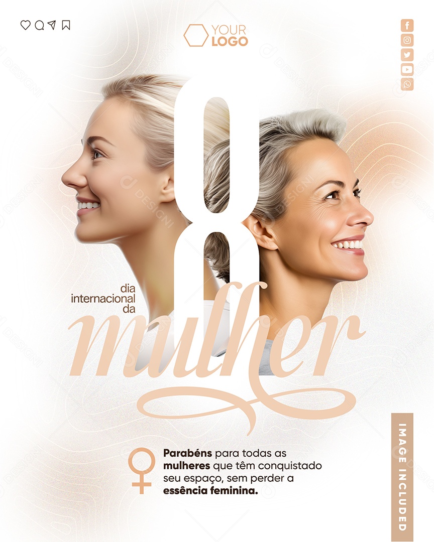 Dia Internacional das Mulheres 8 de Março Parabéns para Todas Social Media PSD Editável