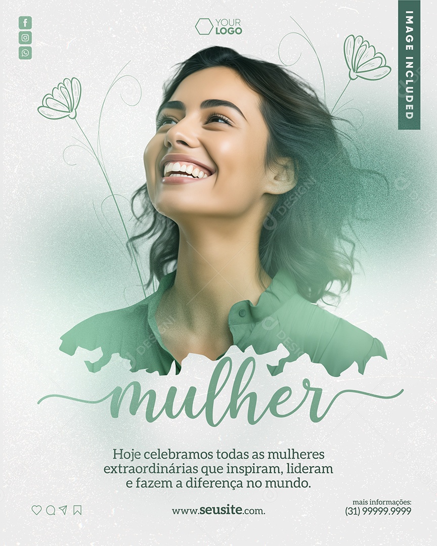 Dia Internacional das Mulheres 8 de Março Hoje Celebramos todas Social Media PSD Editável